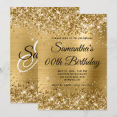 Glittery Gold Monogram Verjaardag Kaart (Voorkant / Achterkant)