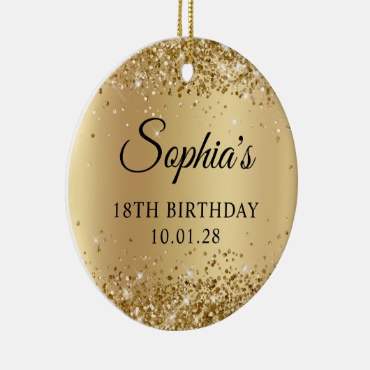 Glittery Gold Ombre 18e Verjaardag Foto Keramisch Ornament (Rechts)