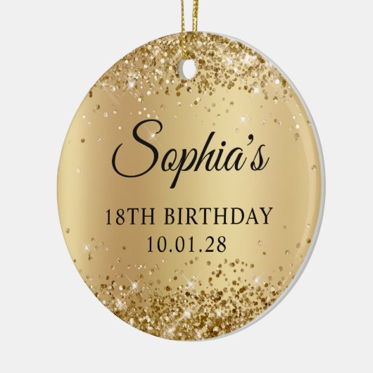 Glittery Gold Ombre 18e Verjaardag Foto Keramisch Ornament (Links)