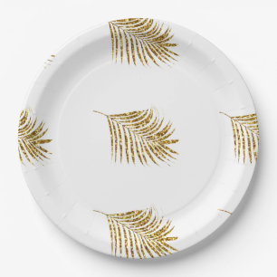 Glittery Gold Palms Tropical Weddings Leaf Pattern Papieren Bordje