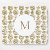 Glittery Gold Pineapple Pattern White Monogram Muismat (Voorkant)