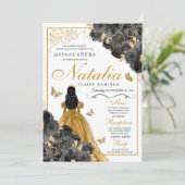 Glittery Gold Rozen Butterfly Princess Quinceañera Kaart (Staand voorkant)