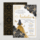 Glittery Gold Rozen Butterfly Princess Quinceañera Kaart (Voorkant / Achterkant)