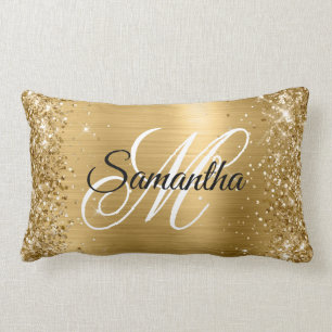 Glittery Gold Satin Folie Monogram Kussen
