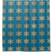Glittery Gold Snowflake Patronen Deep Ocean Blue Douchegordijn (Voorkant)