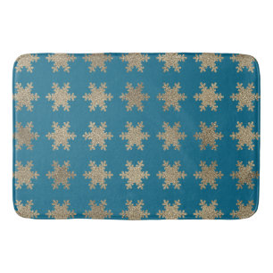 Glittery Gold Snowflake Pattern Rustige Oceaan Blu Badmat