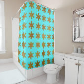 Glittery Gold Snowflake Pattern Turquoise Blue Douchegordijn (In situ)