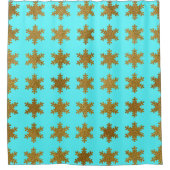 Glittery Gold Snowflake Pattern Turquoise Blue Douchegordijn (Voorkant)
