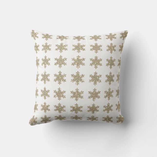Glittery Gold Snowflake Pattern White Cute Trendy Buitenkussen (Achterkant)