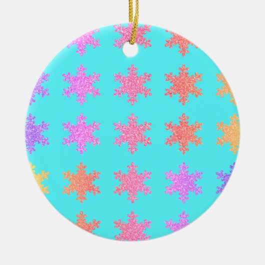 Glittery Gold Snowflakes Patronen Turquoise Blue Keramisch Ornament (Voorkant)