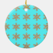 Glittery Gold Snowflakes Patronen Turquoise Blue Keramisch Ornament (Achterkant)