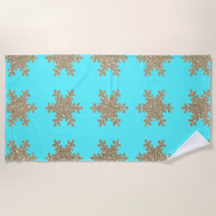 Glittery Gold Snowflakes Patronen Turquoise Cute Strandlaken