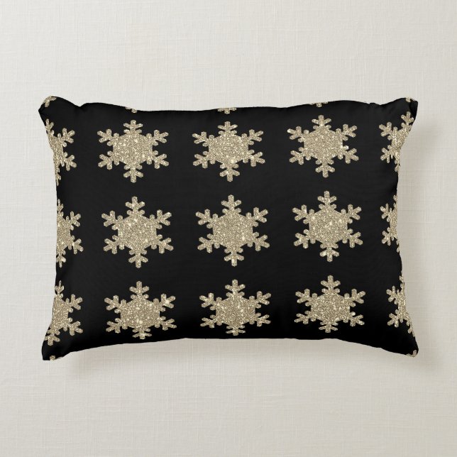 Glittery Gold Snowflakes Pattern Black Cute 2023 Accent Kussen (Voorkant)