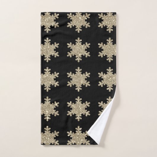 Glittery Gold Snowflakes Pattern Black Cute 2023 Bad Handdoek (Handdoek)