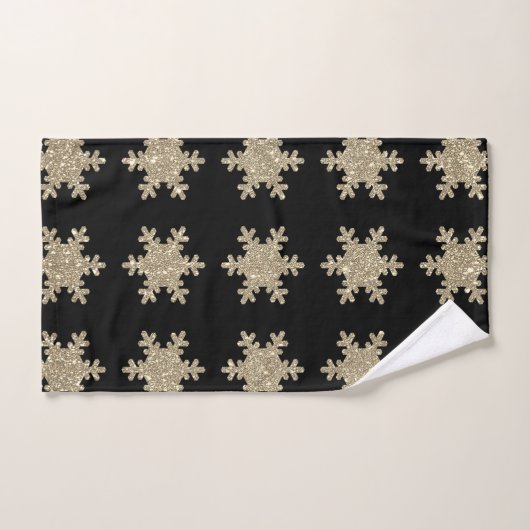 Glittery Gold Snowflakes Pattern Black Cute 2023 Bad Handdoek (Handdoek)