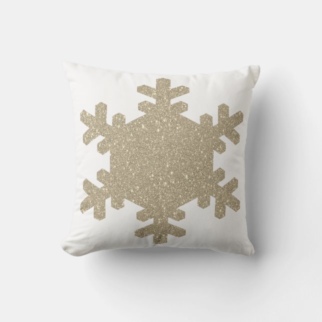 Glittery Gold Snowflakes Pattern White Cute Gift Buitenkussen (Voorkant)
