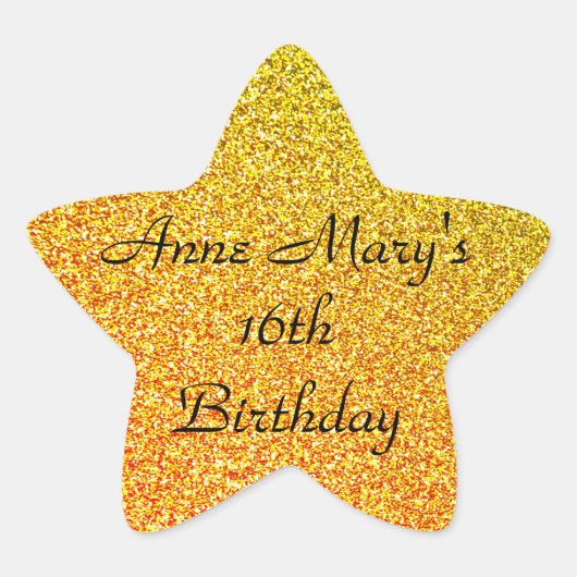 Glittery Gold Sparkle 16de verjaardag aangepaste n Ster Sticker (Voorkant)