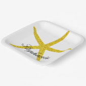 Glittery Gold Starfish Patroon Aangepaste naam ele Papieren Bordje (Gebogen)