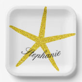Glittery Gold Starfish Patroon Aangepaste naam ele Papieren Bordje (Voorkant)