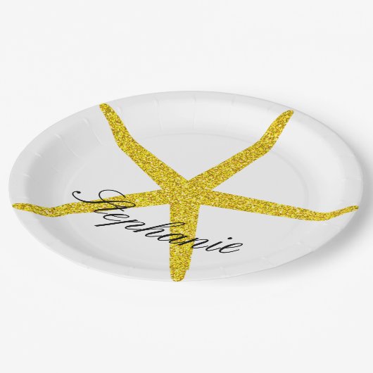 Glittery Gold Starfish Pattern Aangepaste naam sti Papieren Bordje (Gekanteld)