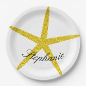 Glittery Gold Starfish Pattern Aangepaste naam sti Papieren Bordje (Voorkant)