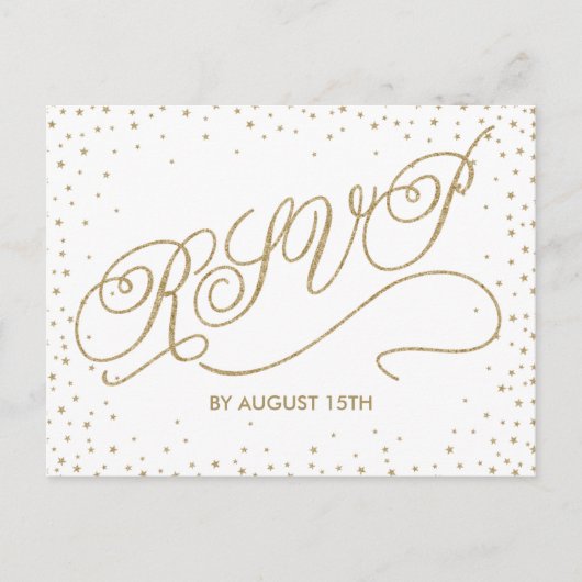 Glittery Gold Stars Fancy Wit RSVP Briefkaart (Voorkant)