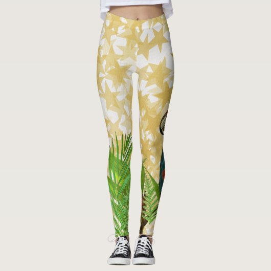 Glittery Gold Stars Parrot and Butterfly Leggings (Voorkant)