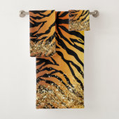 Glittery Gold Tiger Safari Print Badhanddoek Set Bad Handdoek (Insitu)
