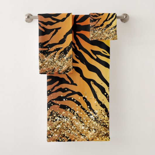 Glittery Gold Tiger Safari Print Badhanddoek Set Bad Handdoek (Insitu)
