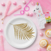 Glittery Gold Tropical Palms Baby shower Weddings Papieren Bordje (Feest)