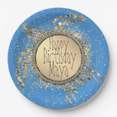 Glittery Gold Turtle on Blue Birthday Paper Bord (Voorkant)