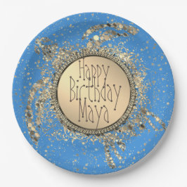 Glittery Gold Turtle on Blue Birthday Paper Bord