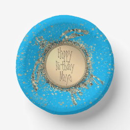 Glittery Gold Turtle on Blue Birthday Papieren Kommen