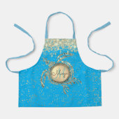 Glittery Gold Turtle on Blue Schort (Voorkant)