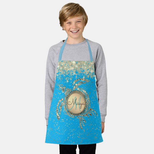 Glittery Gold Turtle on Blue Schort (Gedragen)