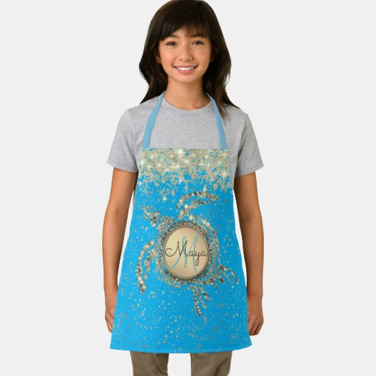 Glittery Gold Turtle on Blue Schort (Insitu)