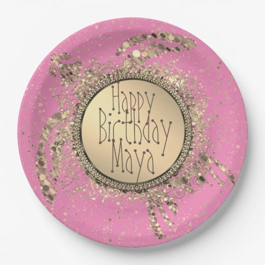 Glittery Gold Turtle on Pink Birthday Paper Bord (Voorkant)