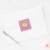 Glittery Gold Turtle on Pink Birthday Vierkante Sticker (Envelop)