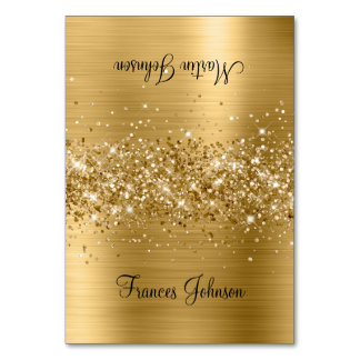 Glittery Gold Twee Naam Plaats Kaarten