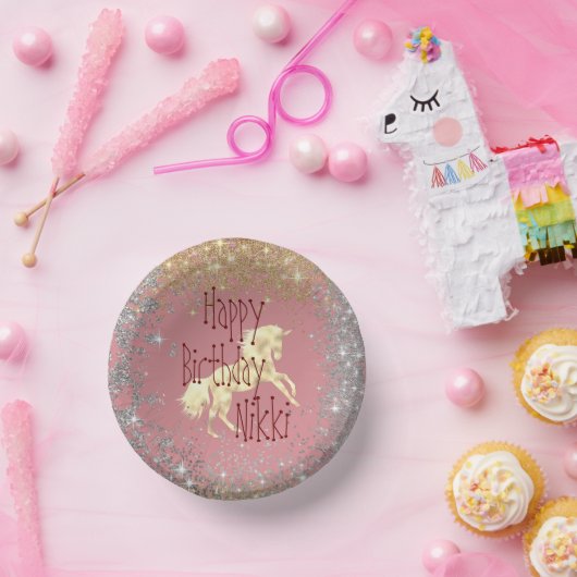 Glittery Gold Unicorn Birthday Papieren Kommen (Feest)