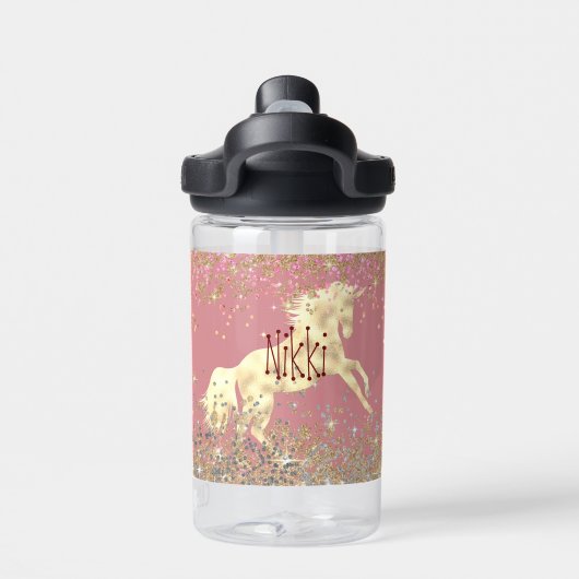 Glittery Gold Unicorn Waterfles (Achterkant)