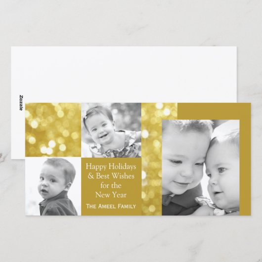 Glittery Gold | Vakantie drie fotokaart Feestdagenkaart (Voorkant / Achterkant)