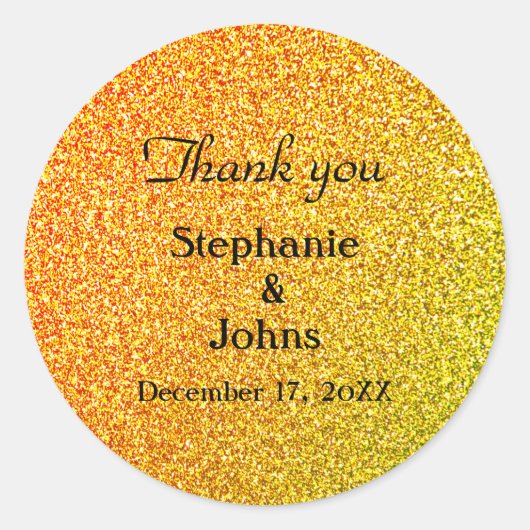 Glittery Gold Wedding Favor Label Cool Dank je (Voorkant)