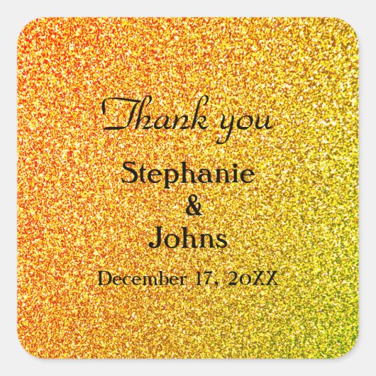 Glittery Gold Wedding Favor Label Cool Dank je (Voorkant)