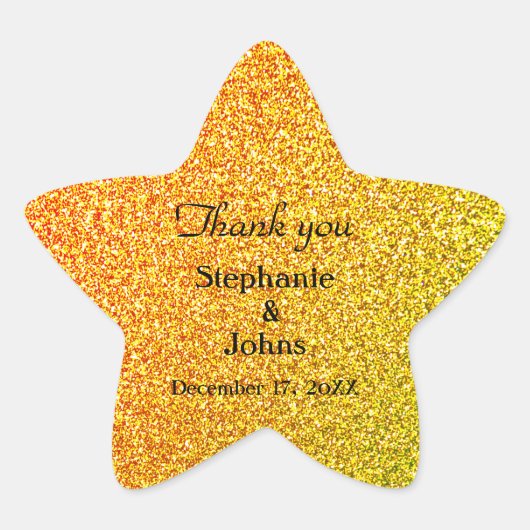 Glittery Gold Wedding Favor Label Cool Dank je (Voorkant)