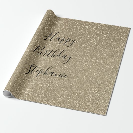 Glittery Golden Black Happy Birthday - Aangepaste Cadeaupapier (Uitgerold)