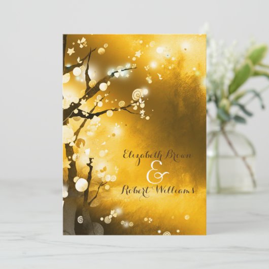 Glittery Golden Forest Autumn Wedding Kaart (Staand voorkant)