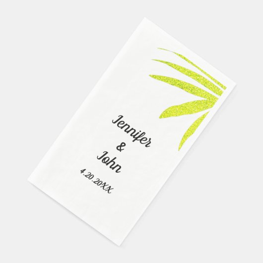 Glittery Golden Green Tropical Palm Weddenschap Wh Servet (Hoek)