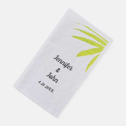 Glittery Golden Green Tropical Palm Weddenver Servet (Hoek)
