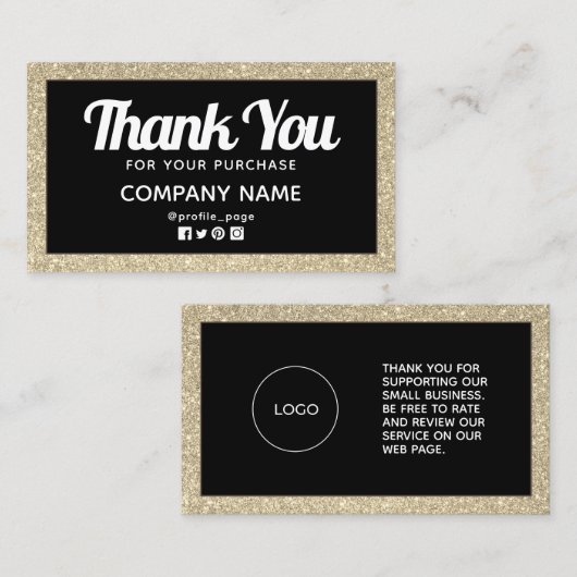 Glittery golden lijst classy Bedankt Visitekaartje (Voorkant / Achterkant)